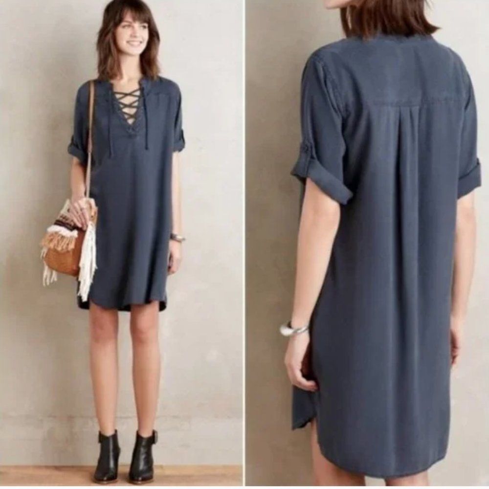 Anthropologie cloth & stone Chambray Lace Up Tunic Dress size XS